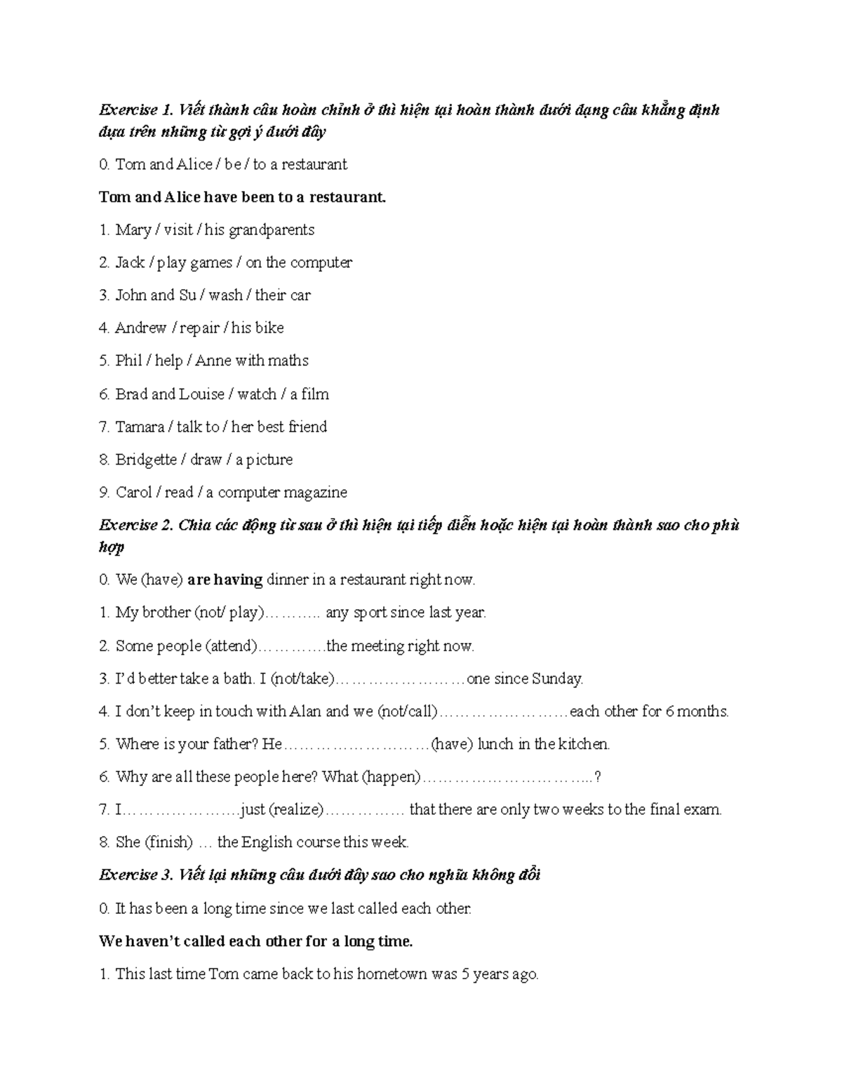 Exercise 1: Present Perfect Tense Sentences and Verb Forms - Studocu