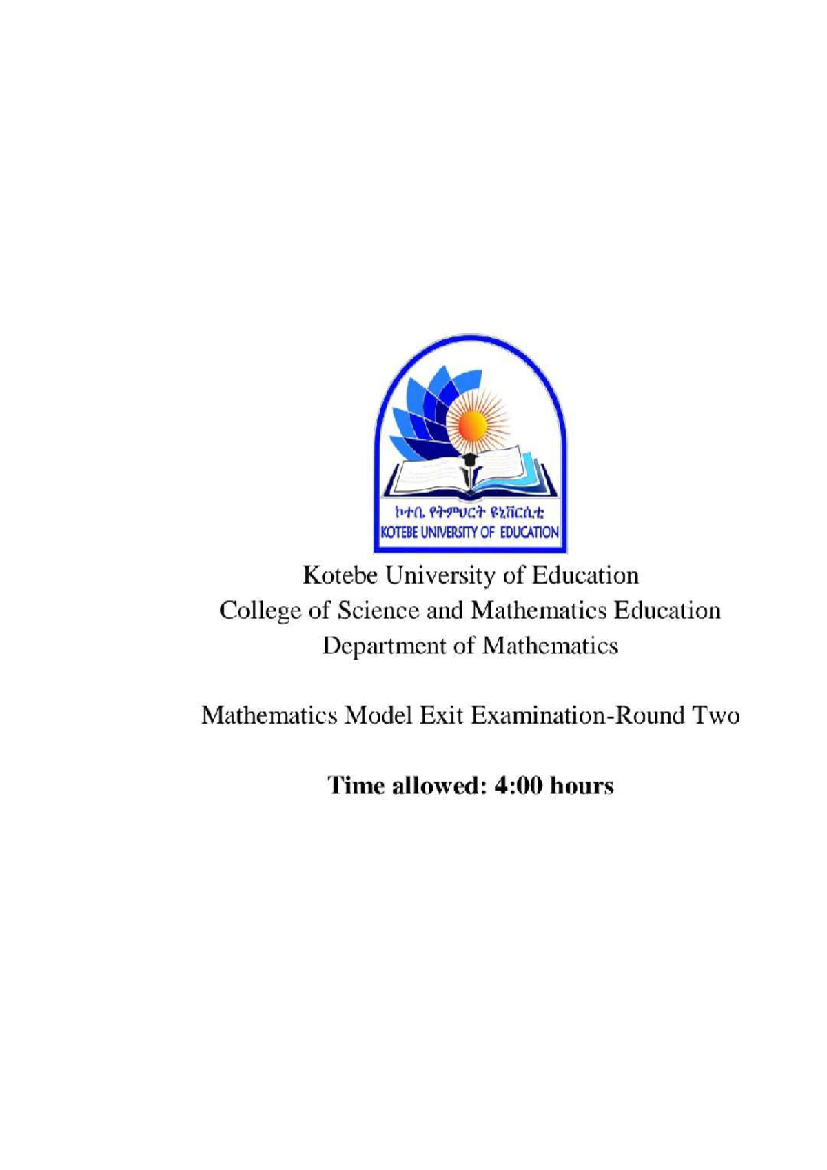 2024 Mathematics Model Exit Exam (MATH 101) - Studocu