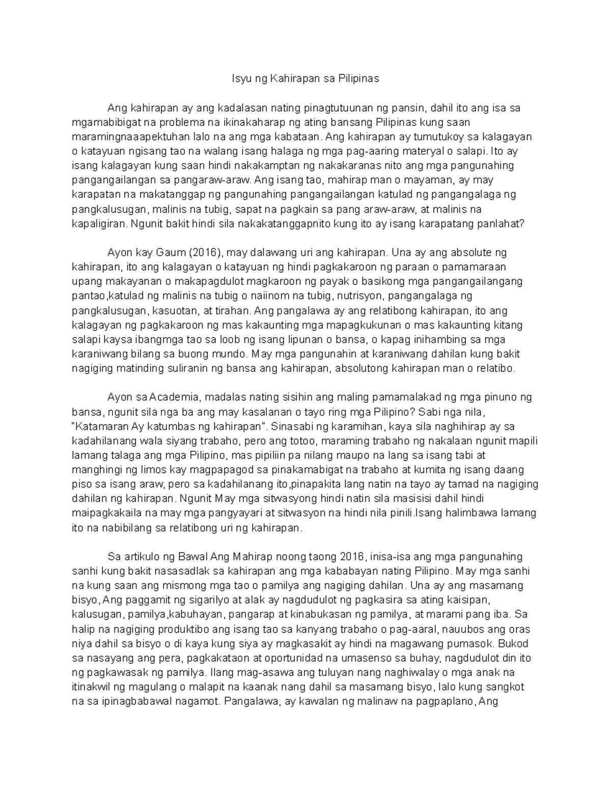 Kahirapan sa Pilipinas: Mga Sanhi at Solusyon (Isyu ng Kahirapan) - Document Preview