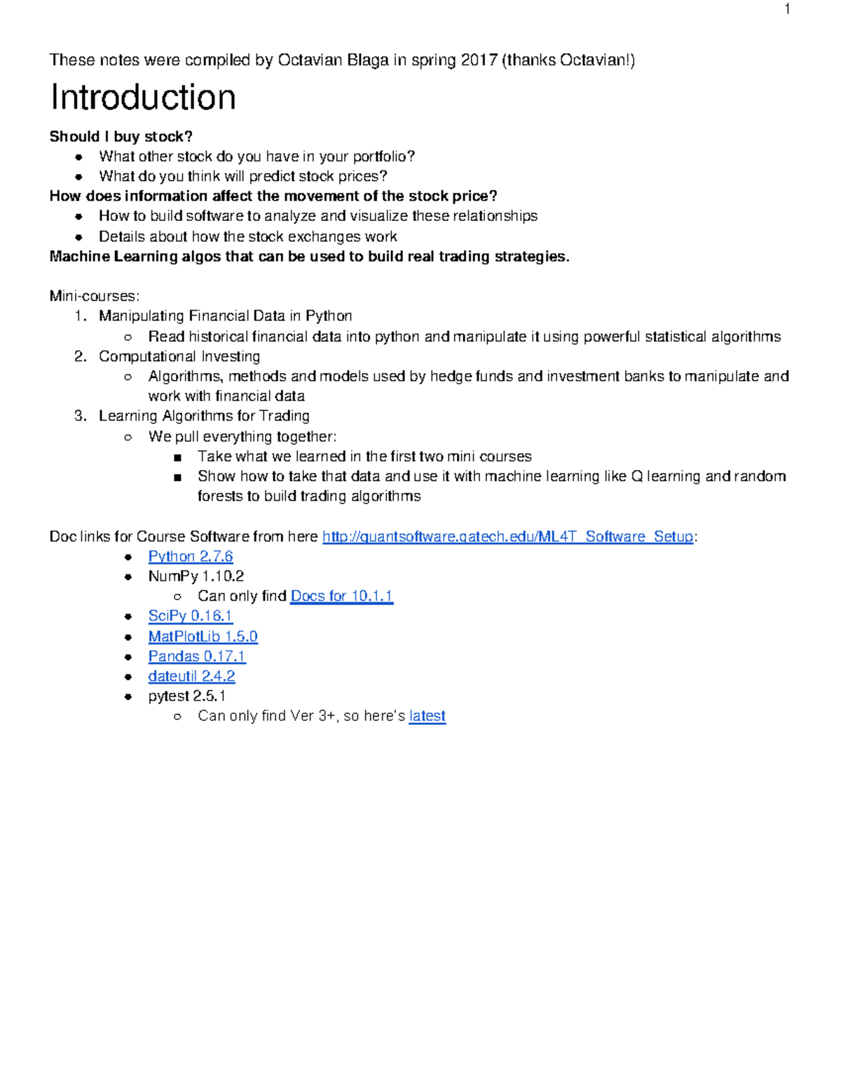 ML4T Lecture Notes: Stock Analysis & Machine Learning Techniques - Studocu