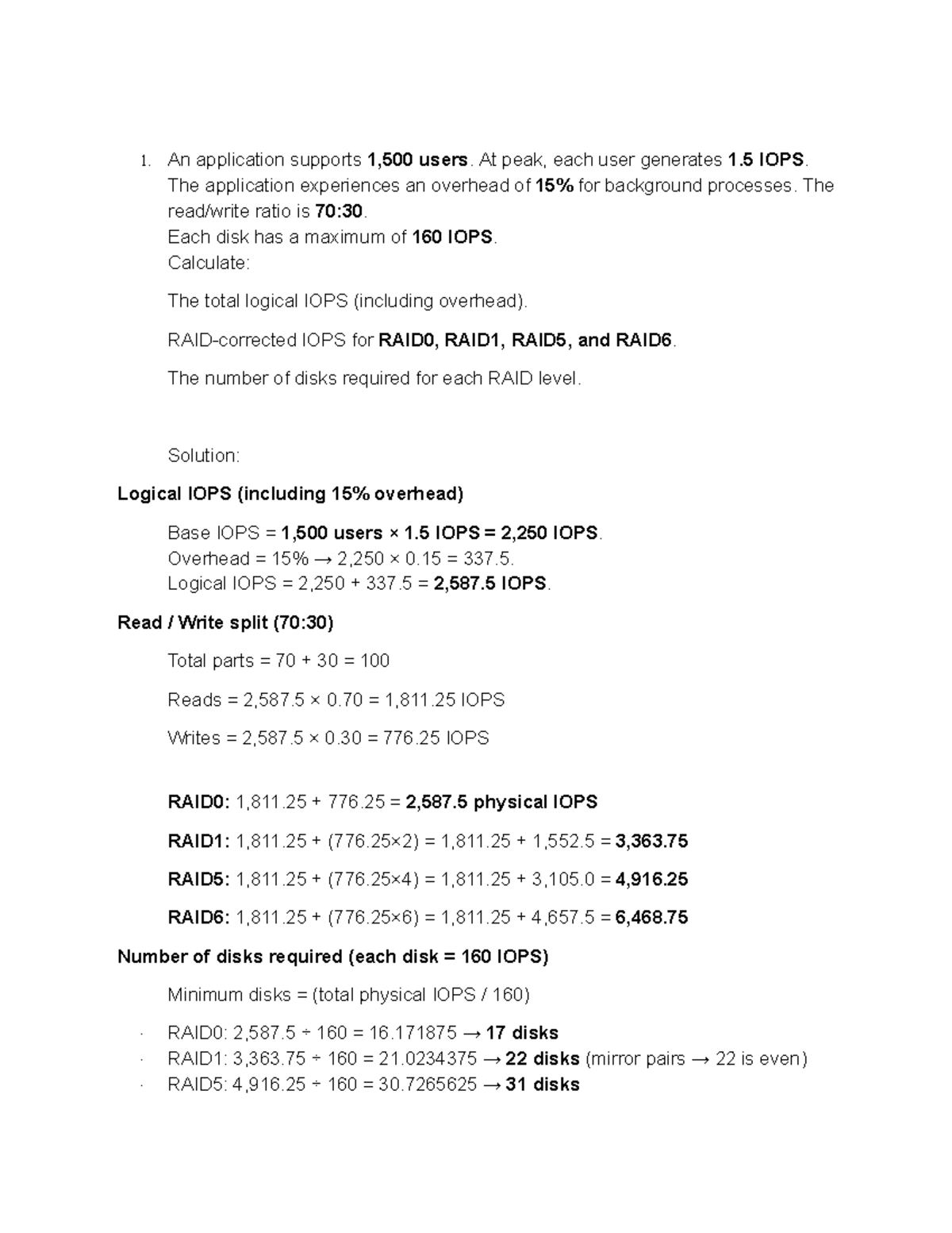 M-2 Numericals: IOPS Calculations for RAID Configurations - Studocu