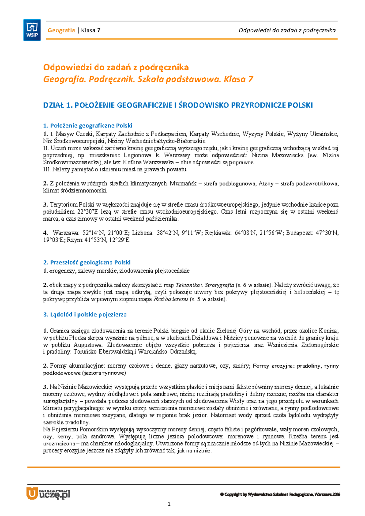 Sprawdzian Usługi Geografia Odpowiedzi Kl 7