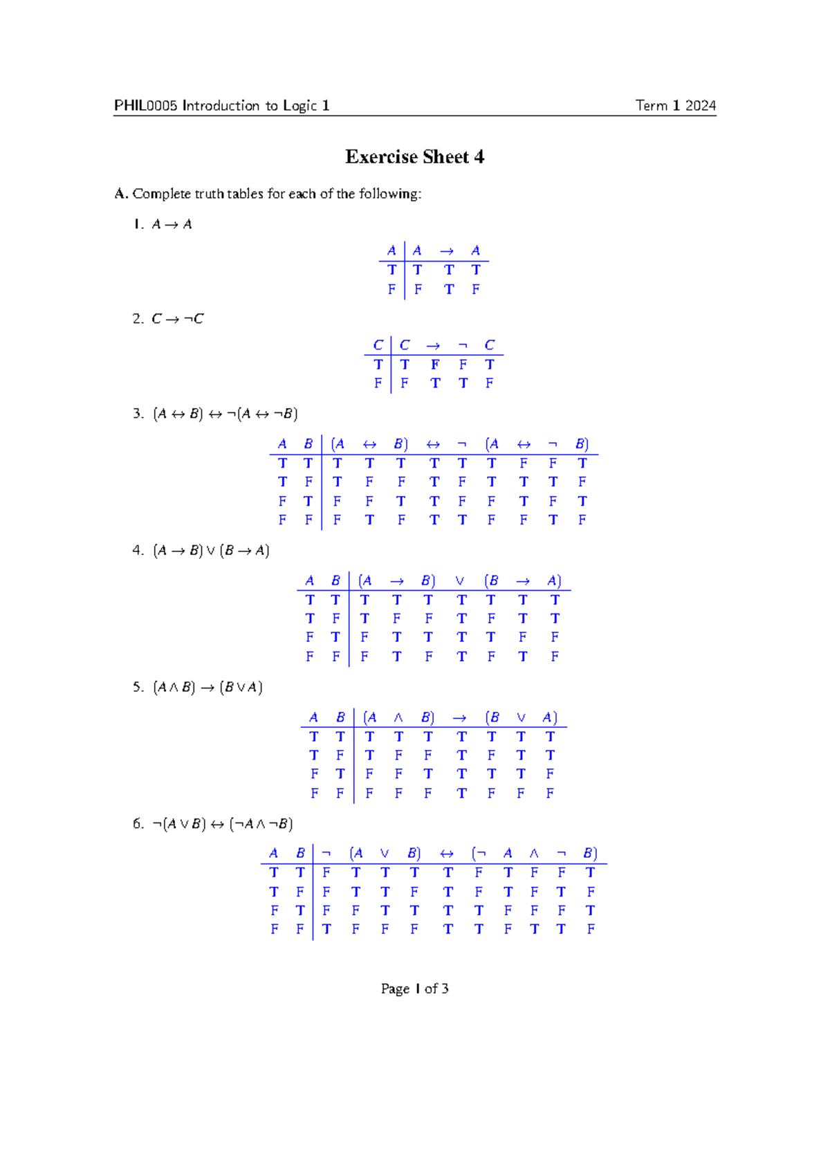 Introduction to Logic 1 Term 1 2024 Exercise Sheet 4 Answers - Studocu