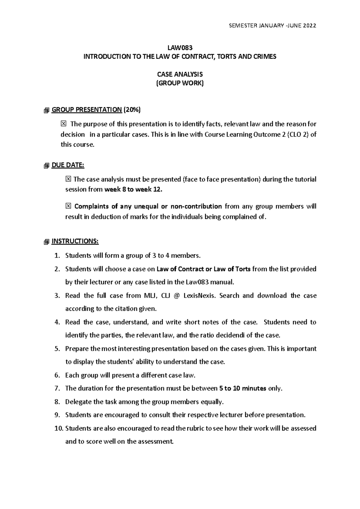 Group Presentation LAW083 Case Analysis Guide January-June 2022 - Studocu