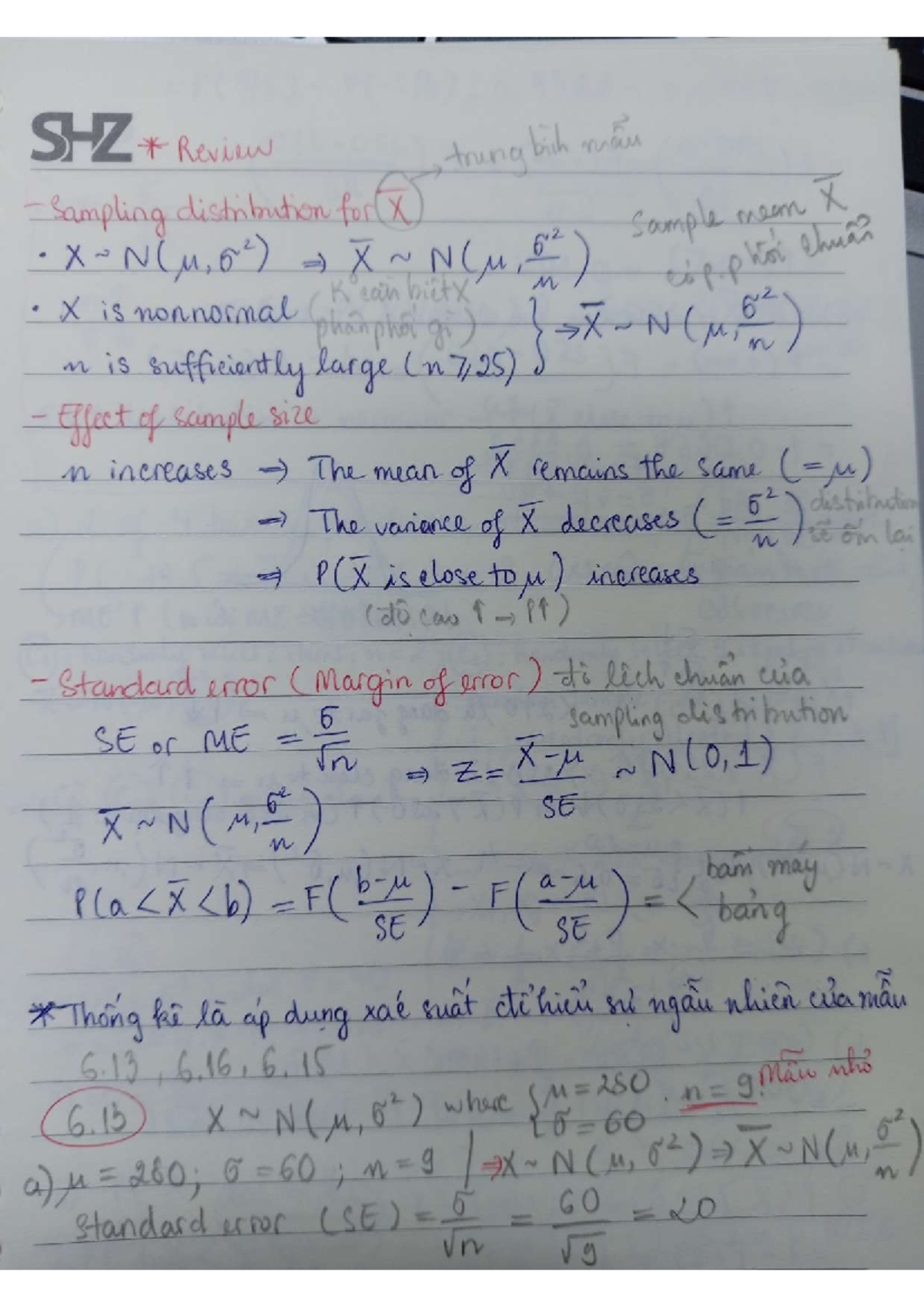 SHZ Final Exam Review: Sampling Distributions and Hypothesis Testing ...