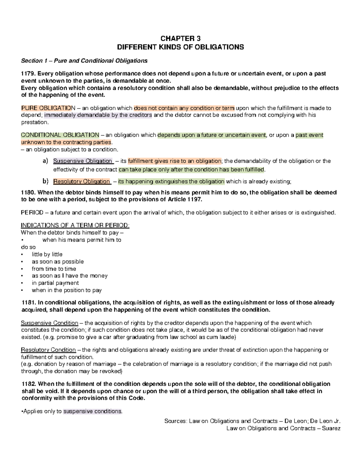 Law on Obligations and Contracts (Chapter 3): Types of Obligations - Document Preview
