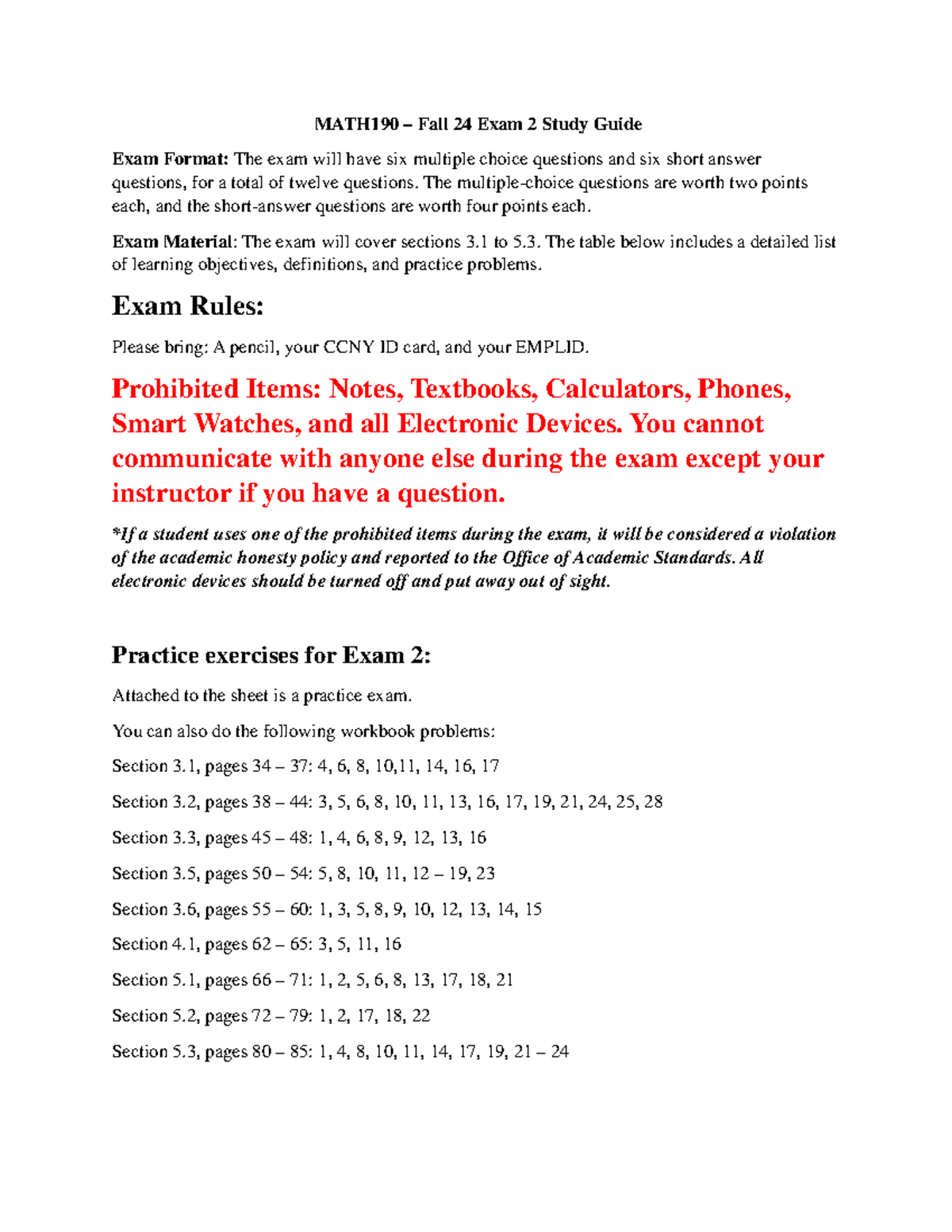MATH190 Fall 2024 Exam 2 Comprehensive Study Guide - Studocu
