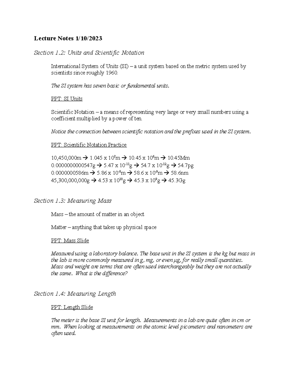 Units and Scientific Notation Lecture Notes (Course Code: SCI101) - Studocu