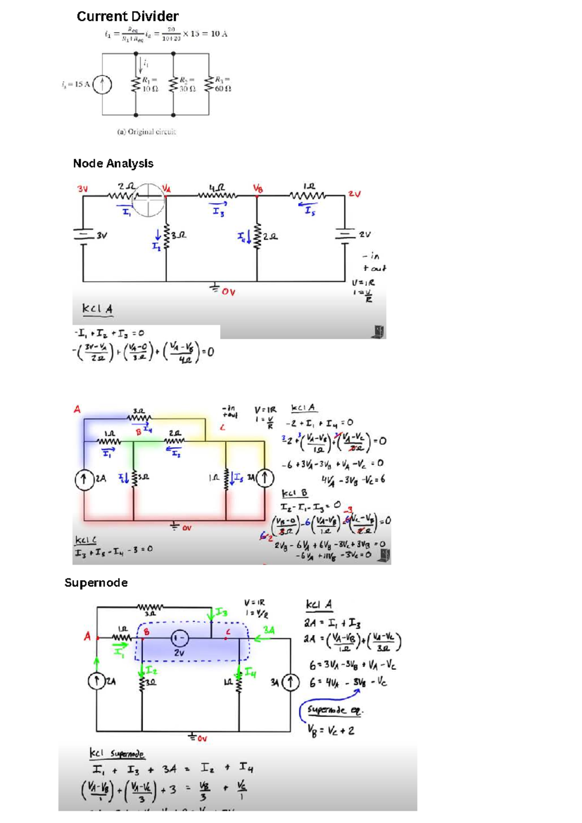 ME2104 Cheat Sheet - ME2104 - Current Divider Node Analysis Supernode ...