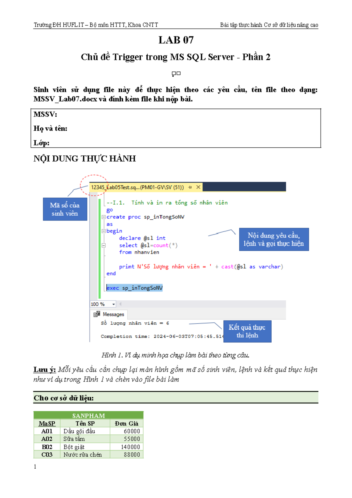 Lab 07 - Trigger trong MS SQL Server - Thực hành và Yêu cầu - Studocu