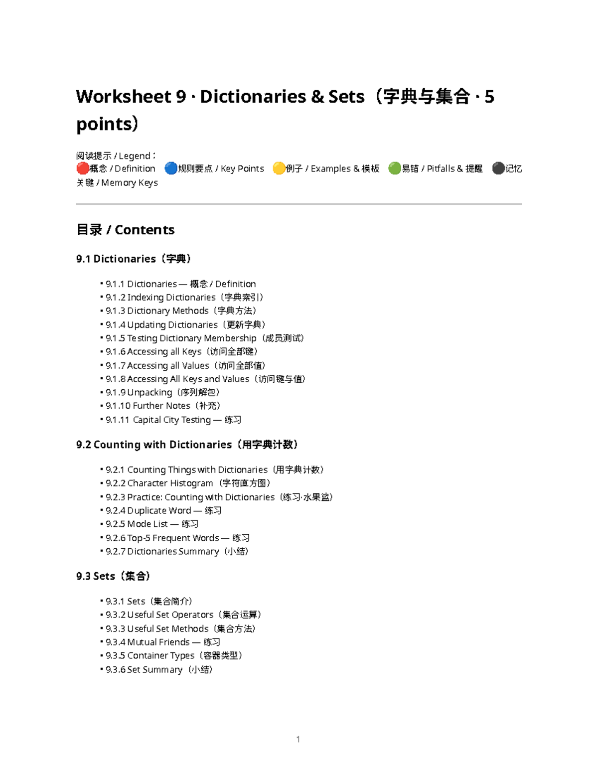 Worksheet 9: Dictionaries Concepts and Key Points - Studocu