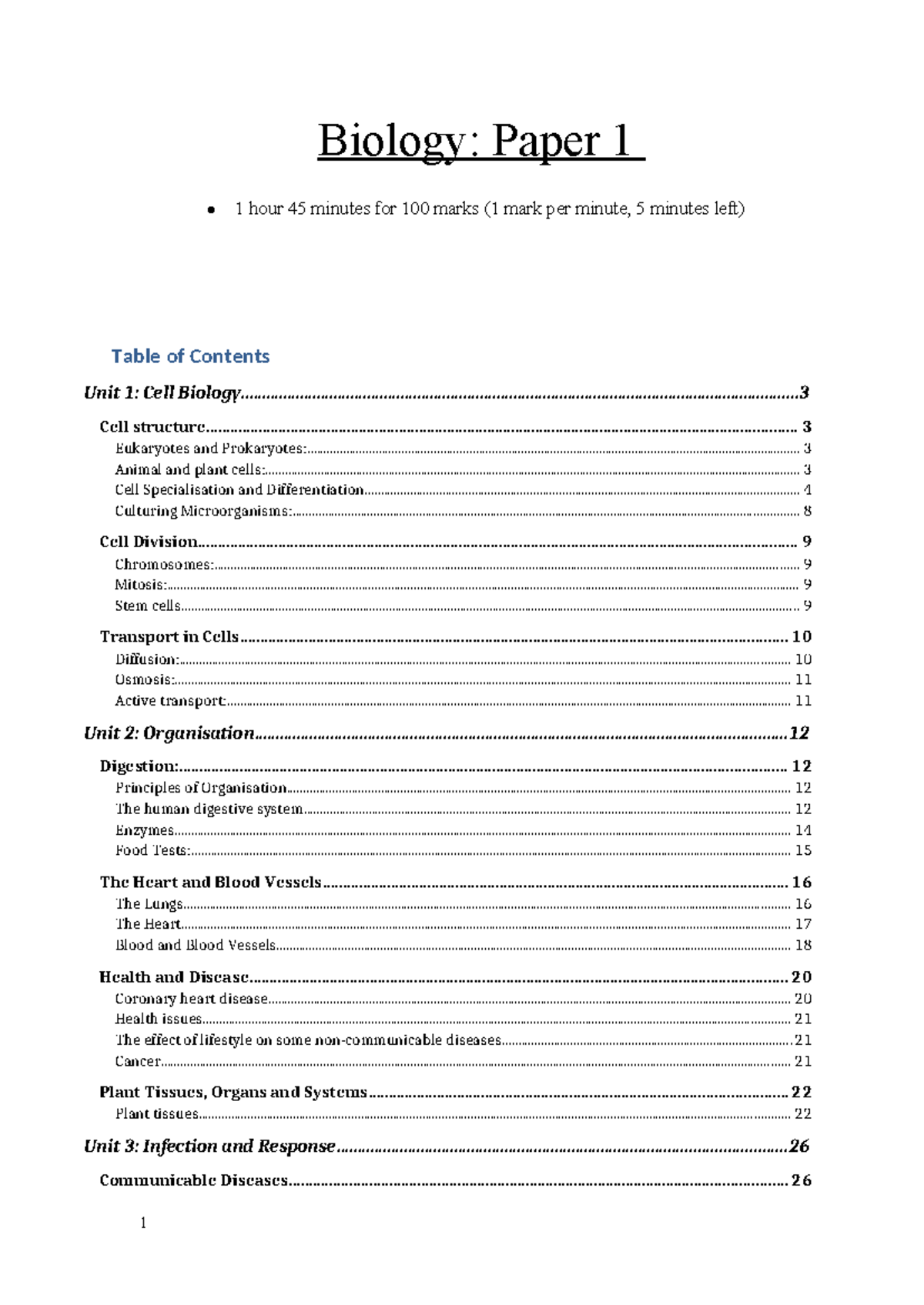 Biology Paper 1 - Key Concepts in Cell Biology & Organization - Studocu