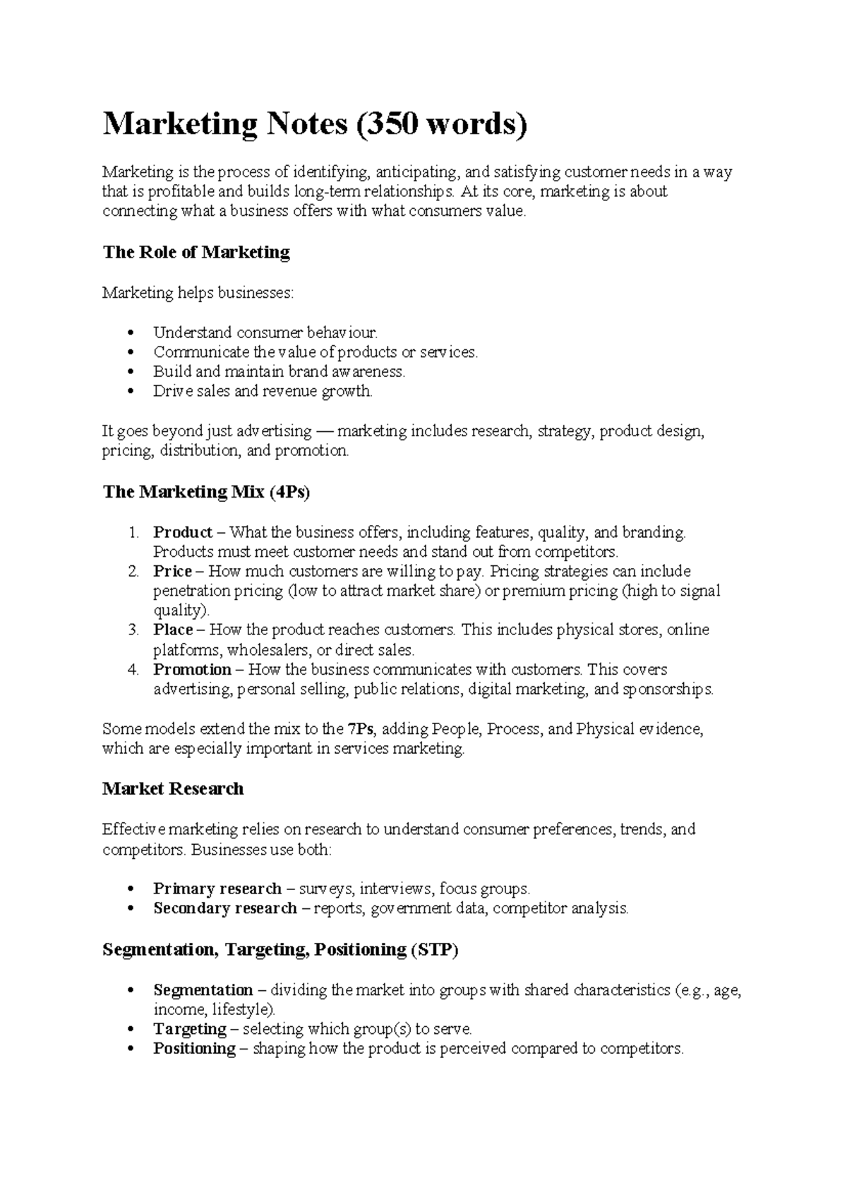 Marketing Notes: Understanding the 4Ps and STP Strategy - Studocu