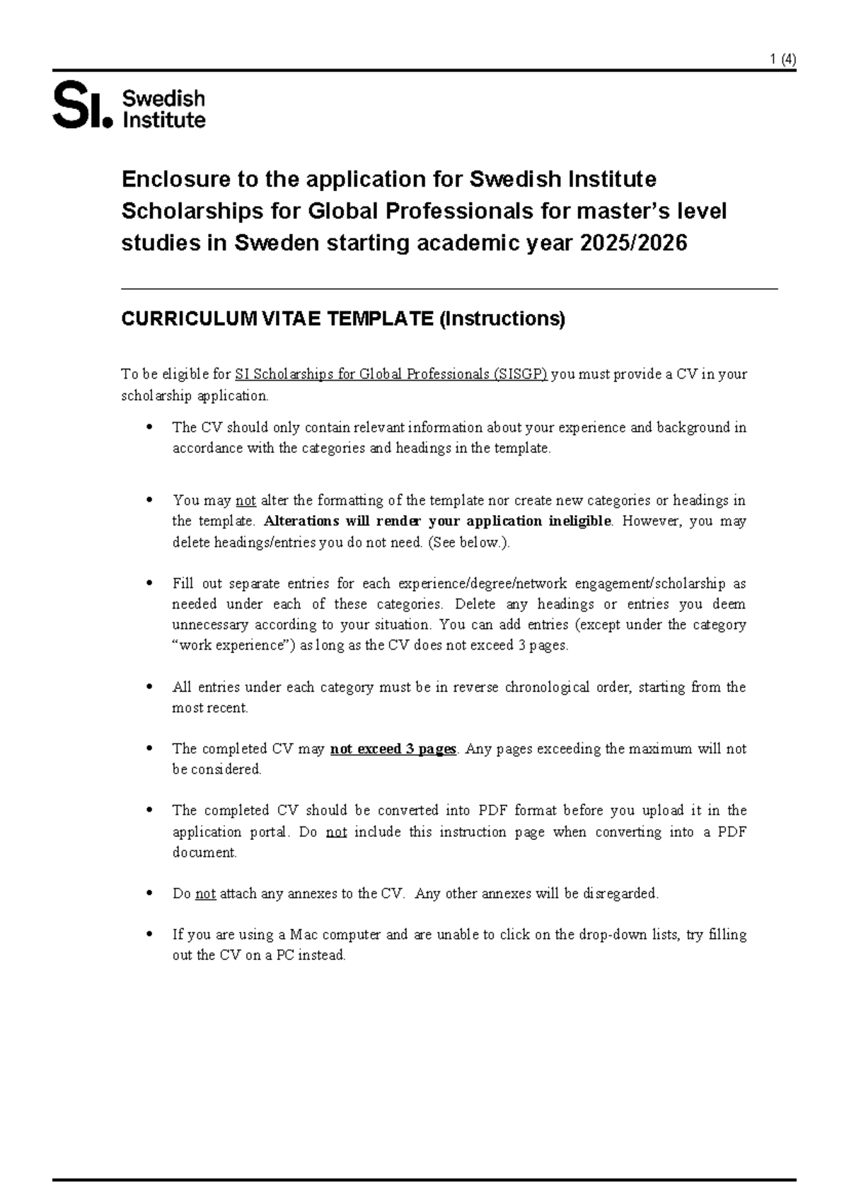 SISGP 2025/2026 - Curriculum Vitae Template for Scholarship ...
