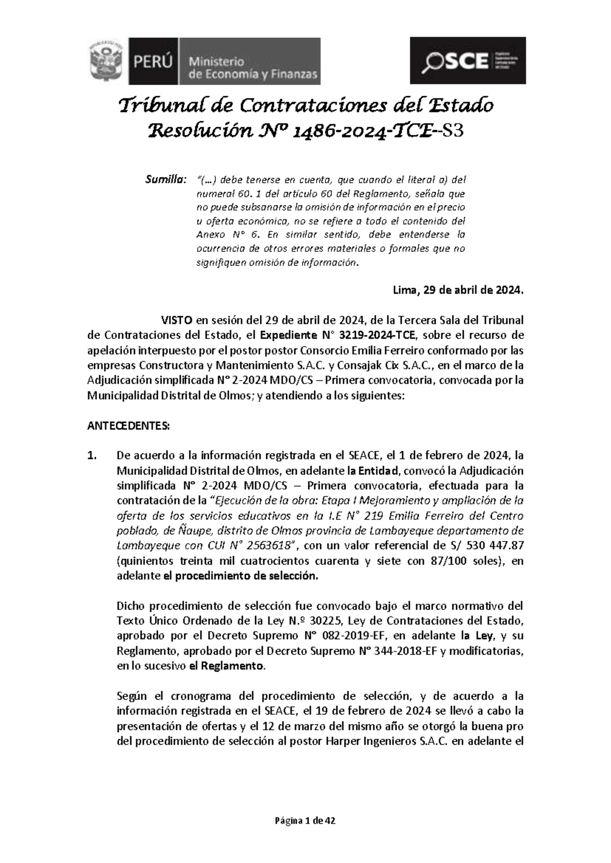 Resolución del Tribunal de Contrataciones del Estado - Ley 32069 - Studocu