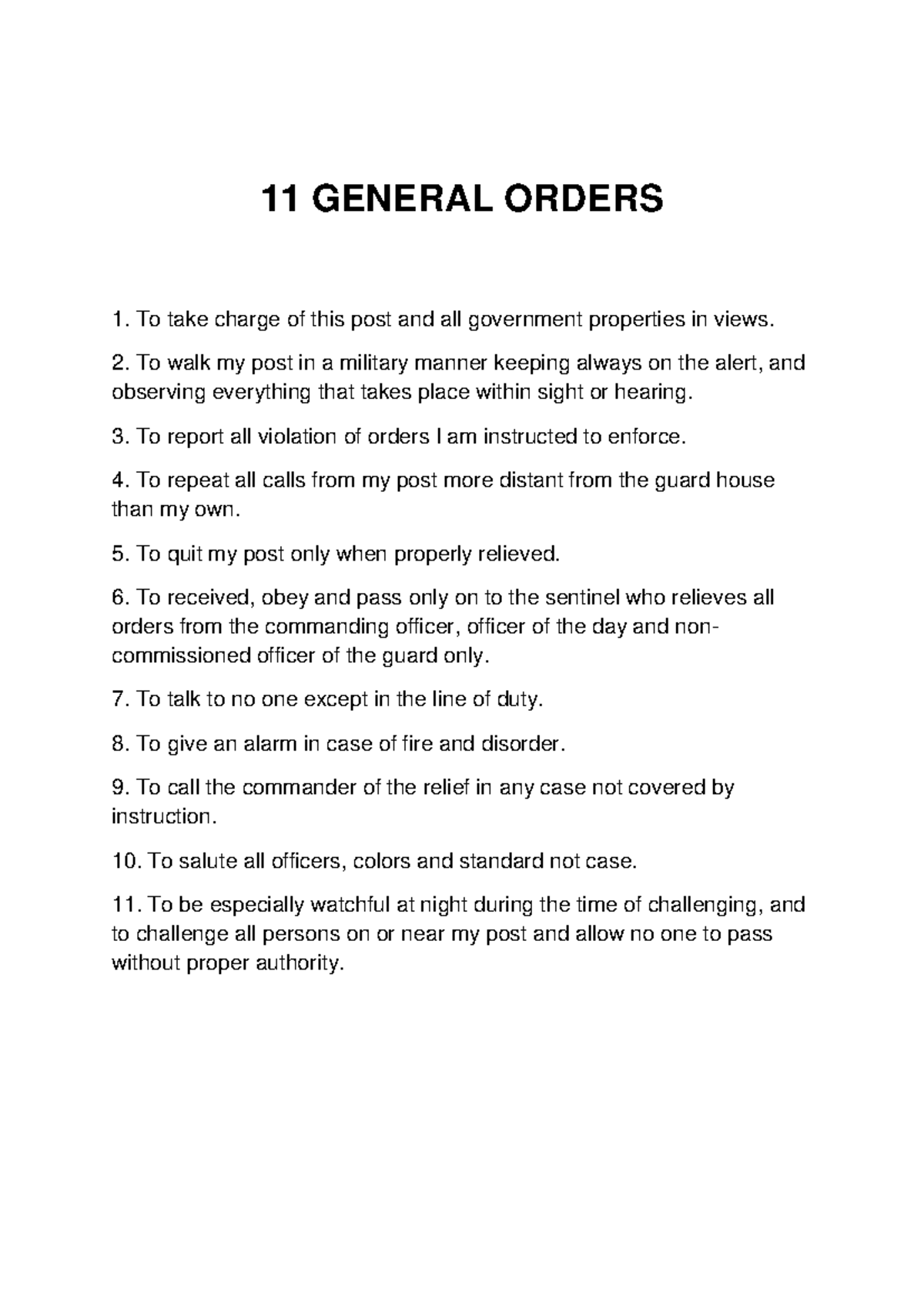 11 General Orders for Military Sentinels: Duties & Responsibilities ...