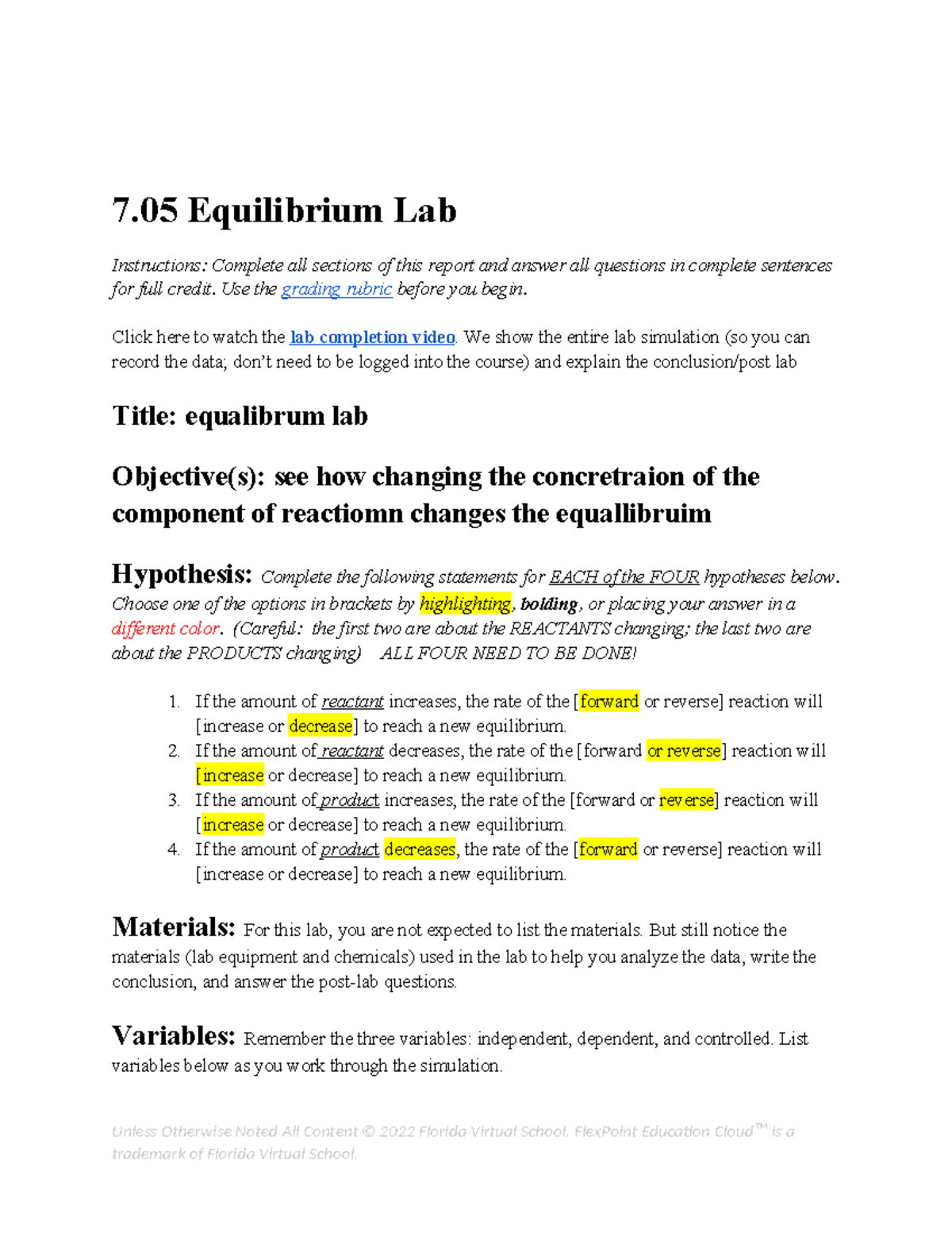 7.05 Equilibrium Lab Report Instructions and Guidelines - Studocu