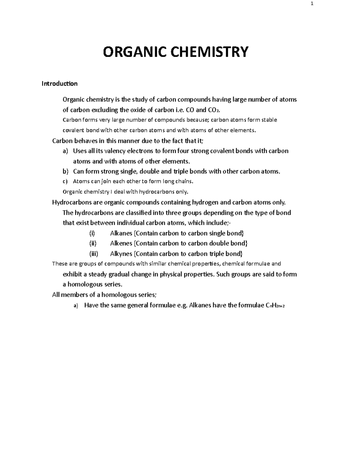 Introduction to Organic Chemistry I: Hydrocarbons and Their Properties ...