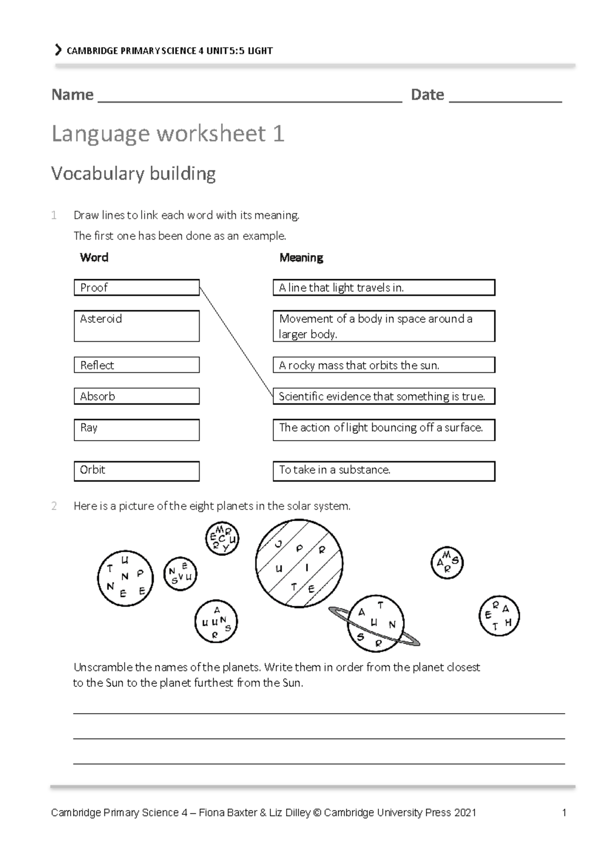 P Science 4 Language Worksheets Unit 5 - CAMBRIDGE PRIMARY SCIENCE 4 ...