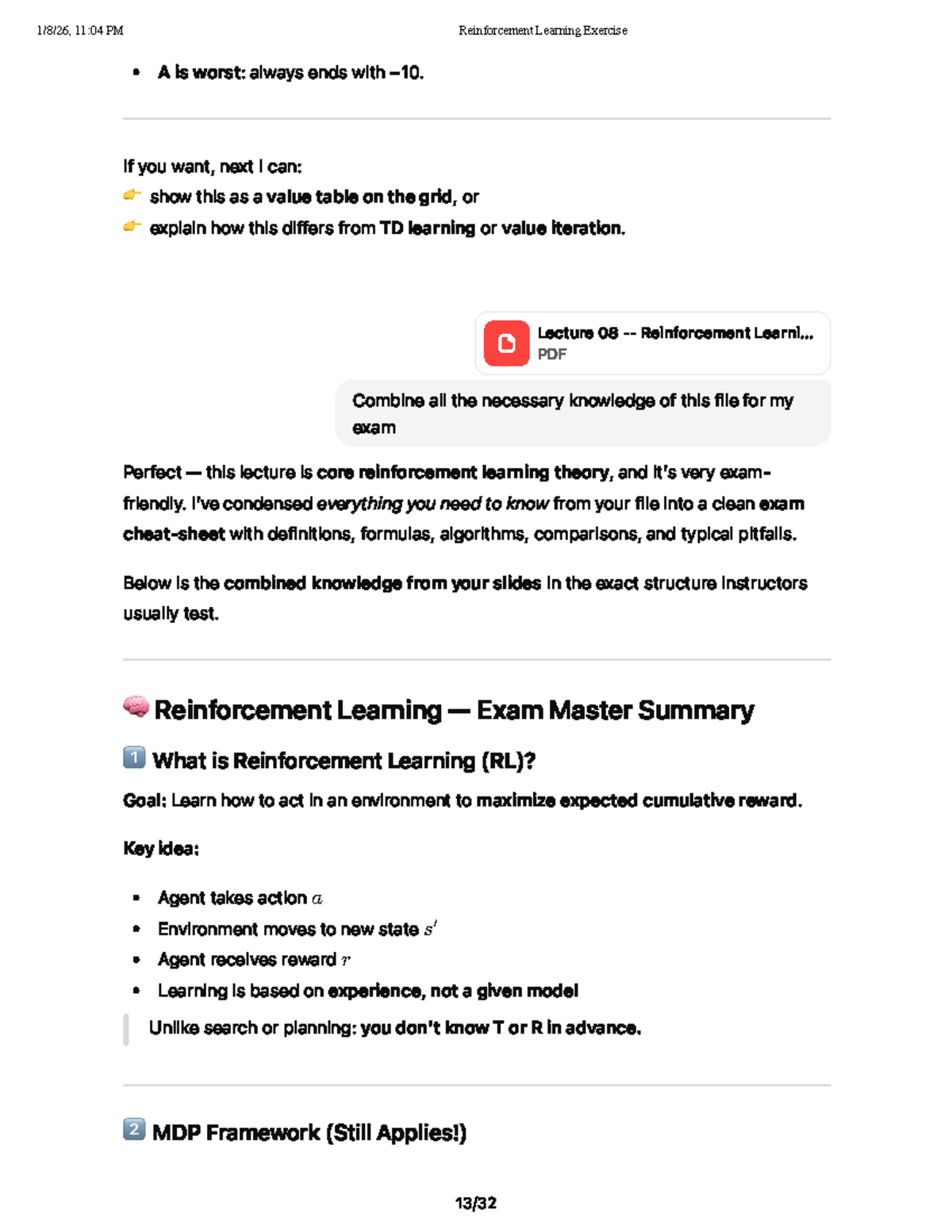 Reinforcement Learning (RL) Final Exam Study Guide: Key Concepts ...