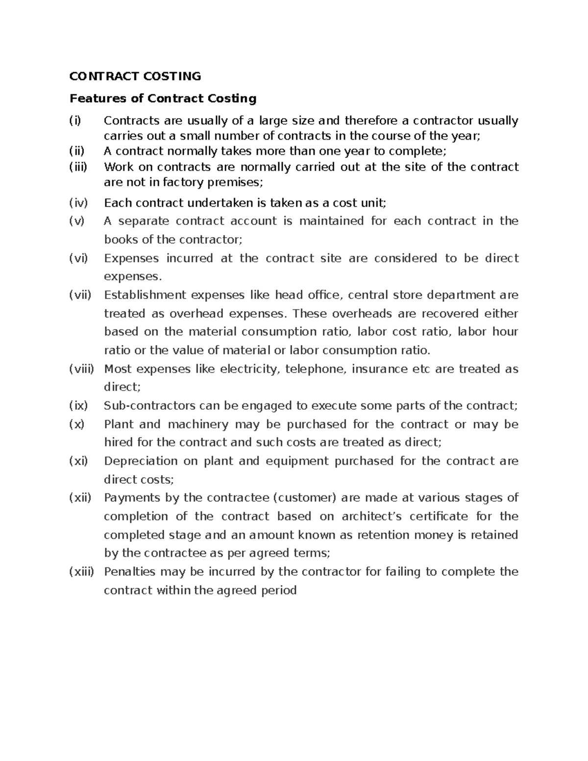 Contract Costing - Lecture Notes (ACC 101) - Studocu