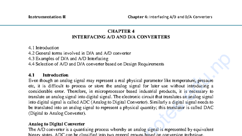 Instrumentation II Chapter 4: Interfacing AD and DA Converters - Studocu