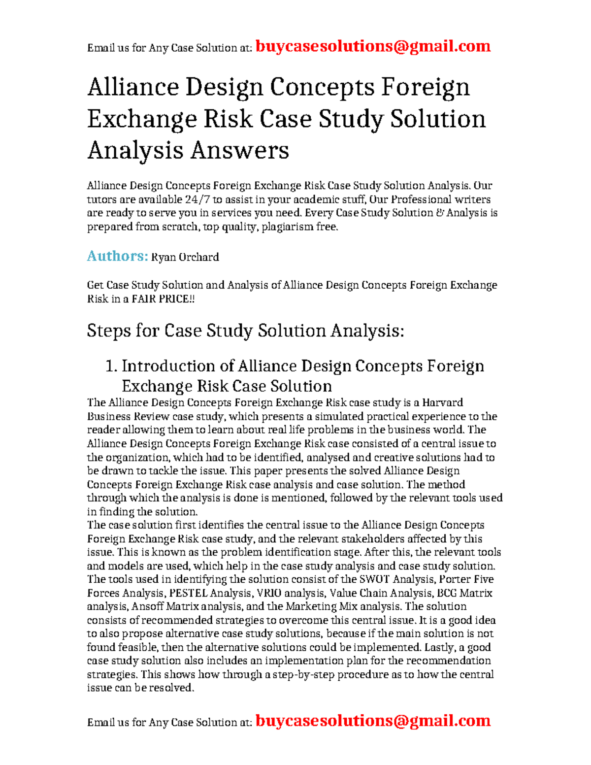 Case Solution Alliance Design Concepts Foreign Exchange Risk - Alliance ...
