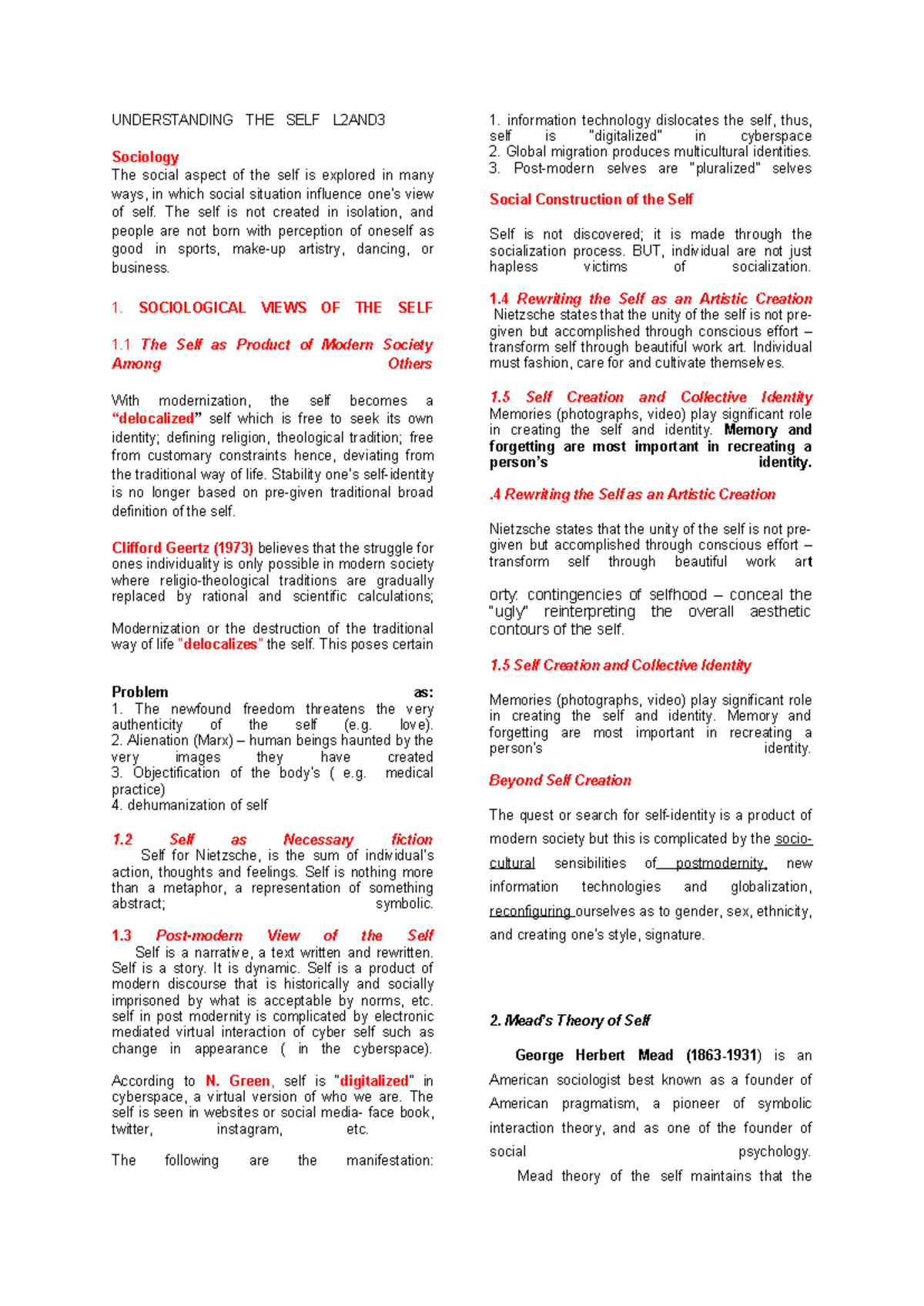 UNDERSTANDING THE SELF L2AND3: A Sociological Perspective on Identity ...