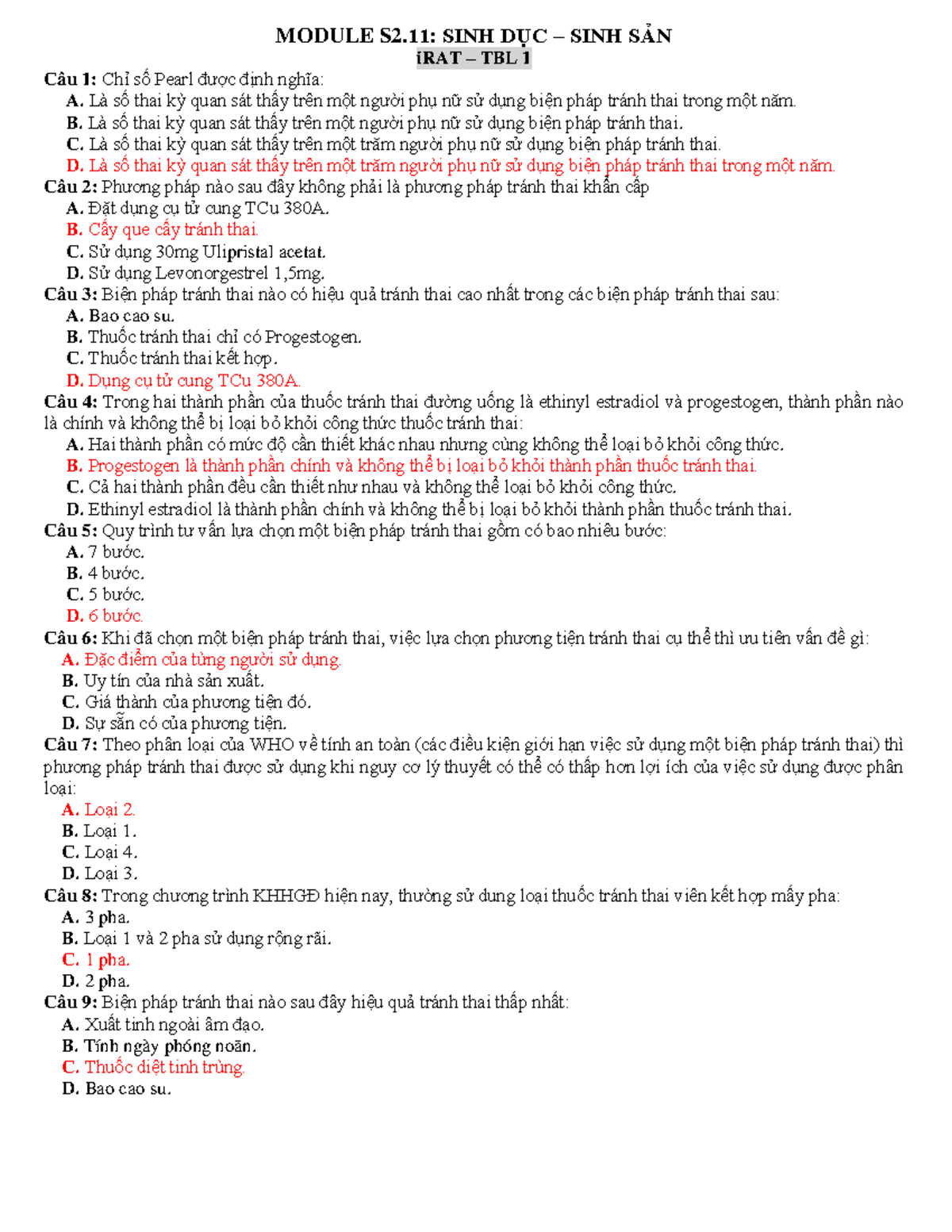 Đáp án cho Module S2.11: Sinh dục và Sinh sản - TBL 1 - Studocu