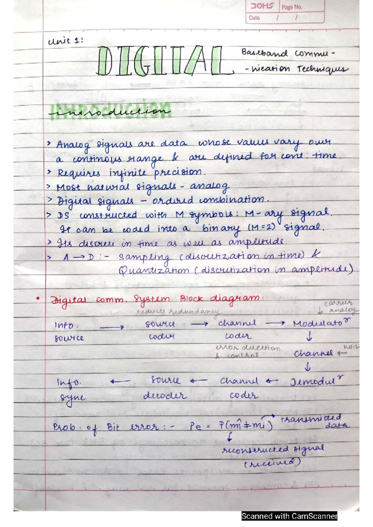 DC Notes Unit I - Digital Communication Techniques Overview - Studocu