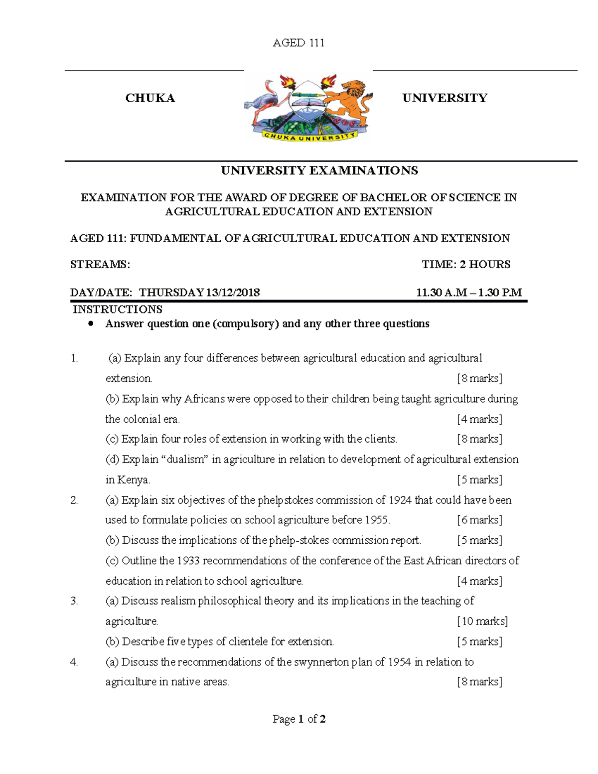 AGED 111 - Lecture Notes on Agricultural Education & Extension - Studocu