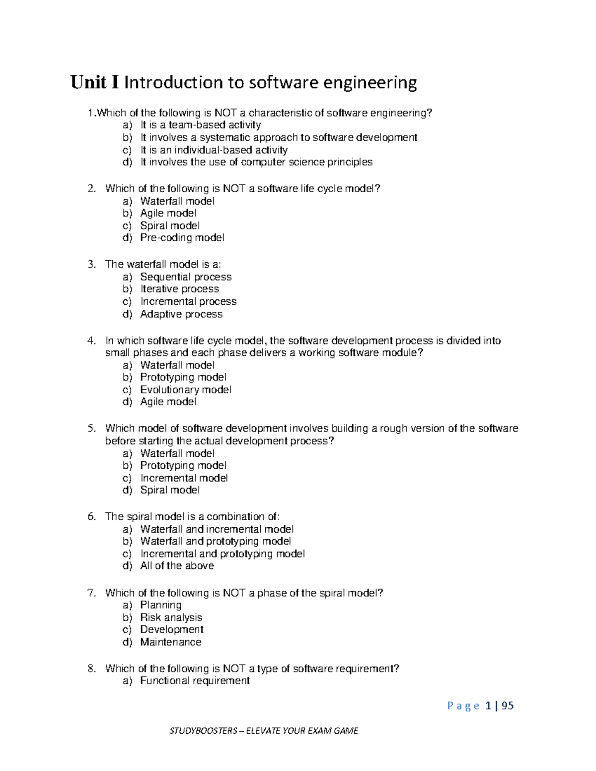 CSE320 MCQ Practice Questions for Software Engineering Concepts - Studocu