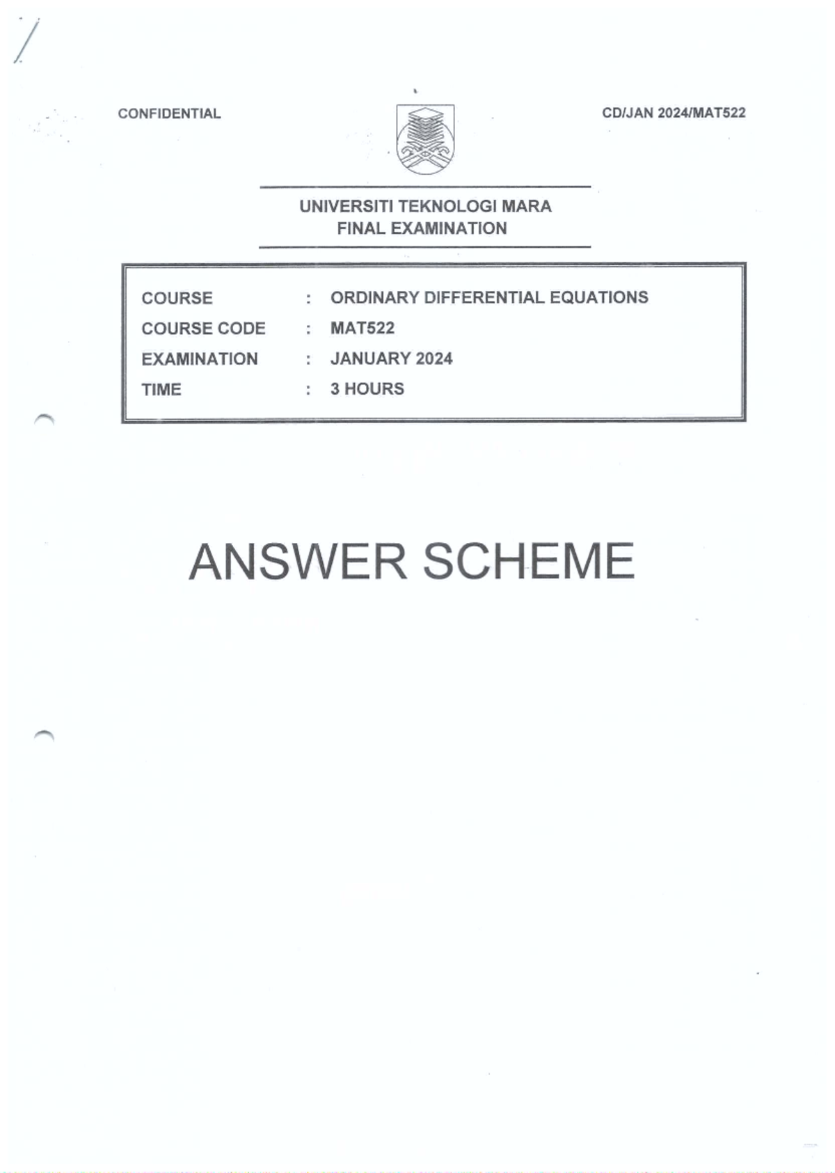 MAT522 Final Exam Solutions - Ordinary Differential Equations - Studocu