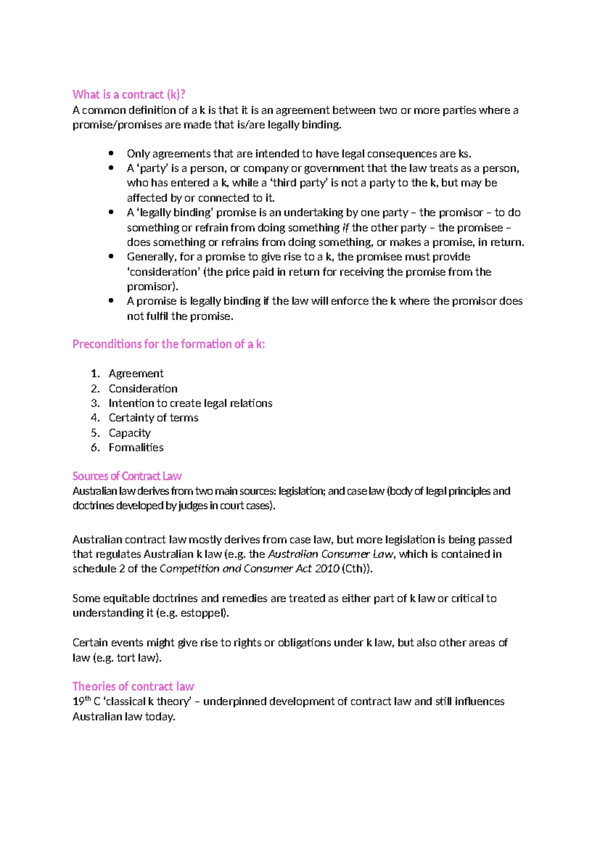 Contract Law Exam Notes (LAW101) - Studocu
