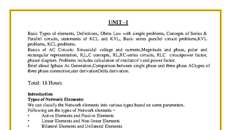 Unit 1 - Basic Elements, Ohm's Law, and AC Circuit Concepts - Studocu