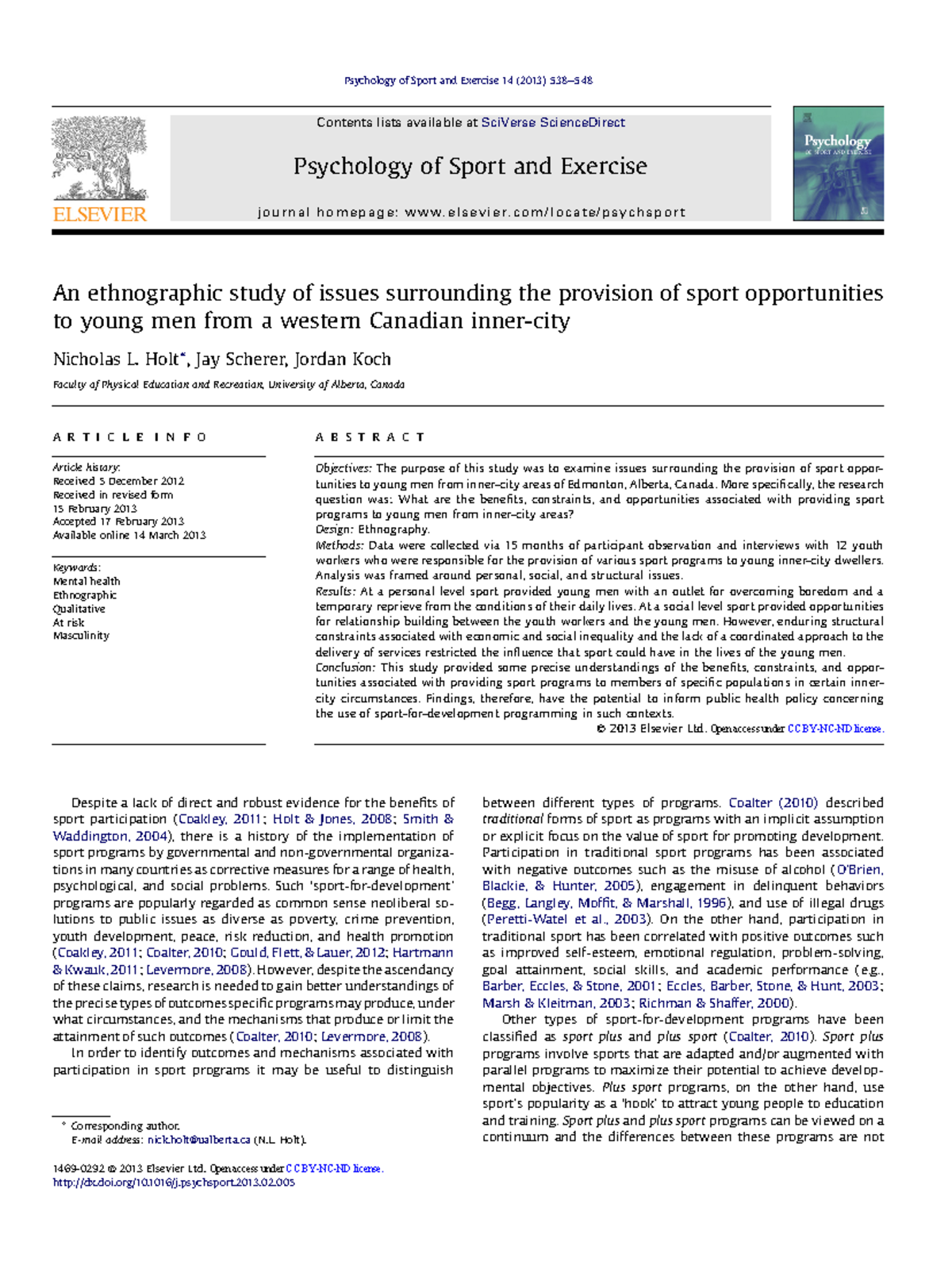 An Ethnographic Study on Sport Opportunities for Young Men in Edmonton ...