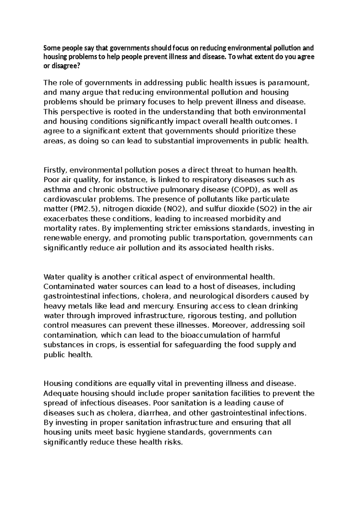 Ielts writing - Essay guide on government roles in health issues - Studocu