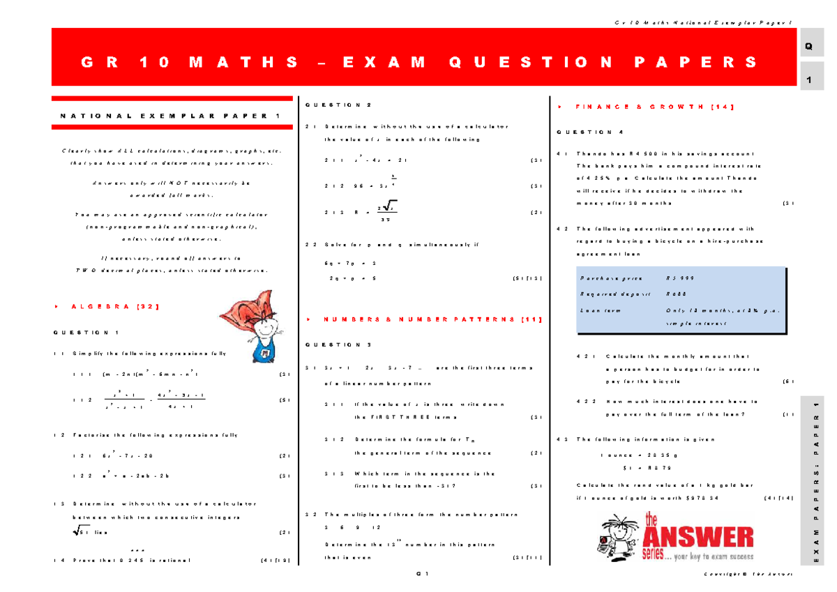 Gr 10 Maths Exam Paper 1 & 2 Q&A Series - Studocu