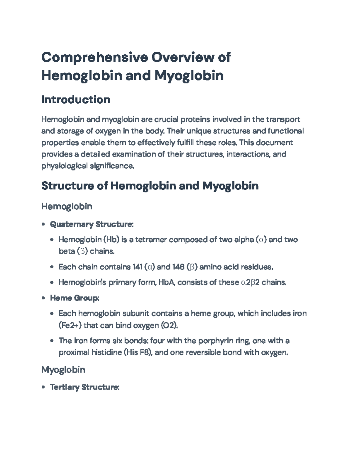 Title: Hemoglobin and Myoglobin: Structure & Function Overview (BIO 101 ...