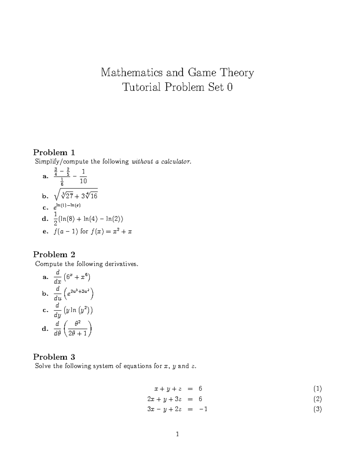 MATH 101: Prior Knowledge Exercises in Game Theory Tutorial - Studeersnel
