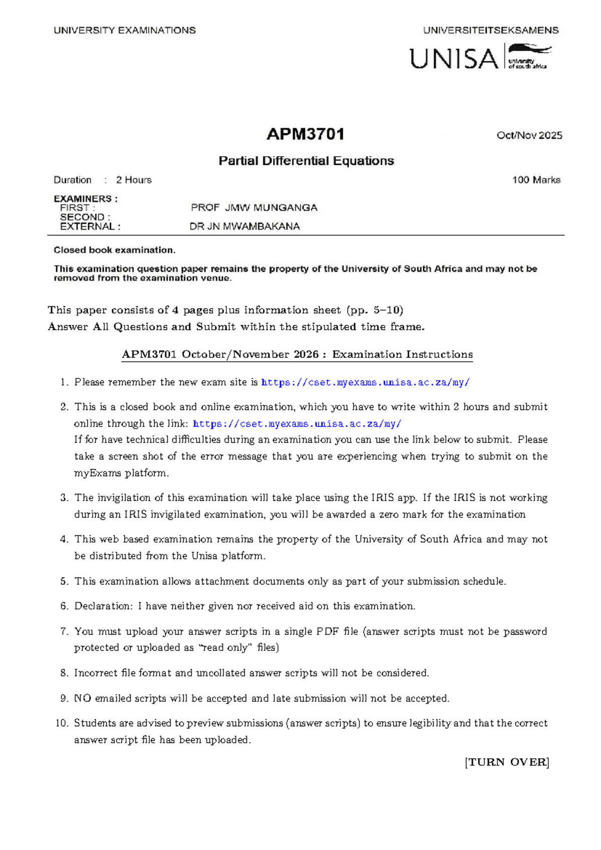 APM3701 2025: Exam Instructions and Practice Guidelines - Studocu