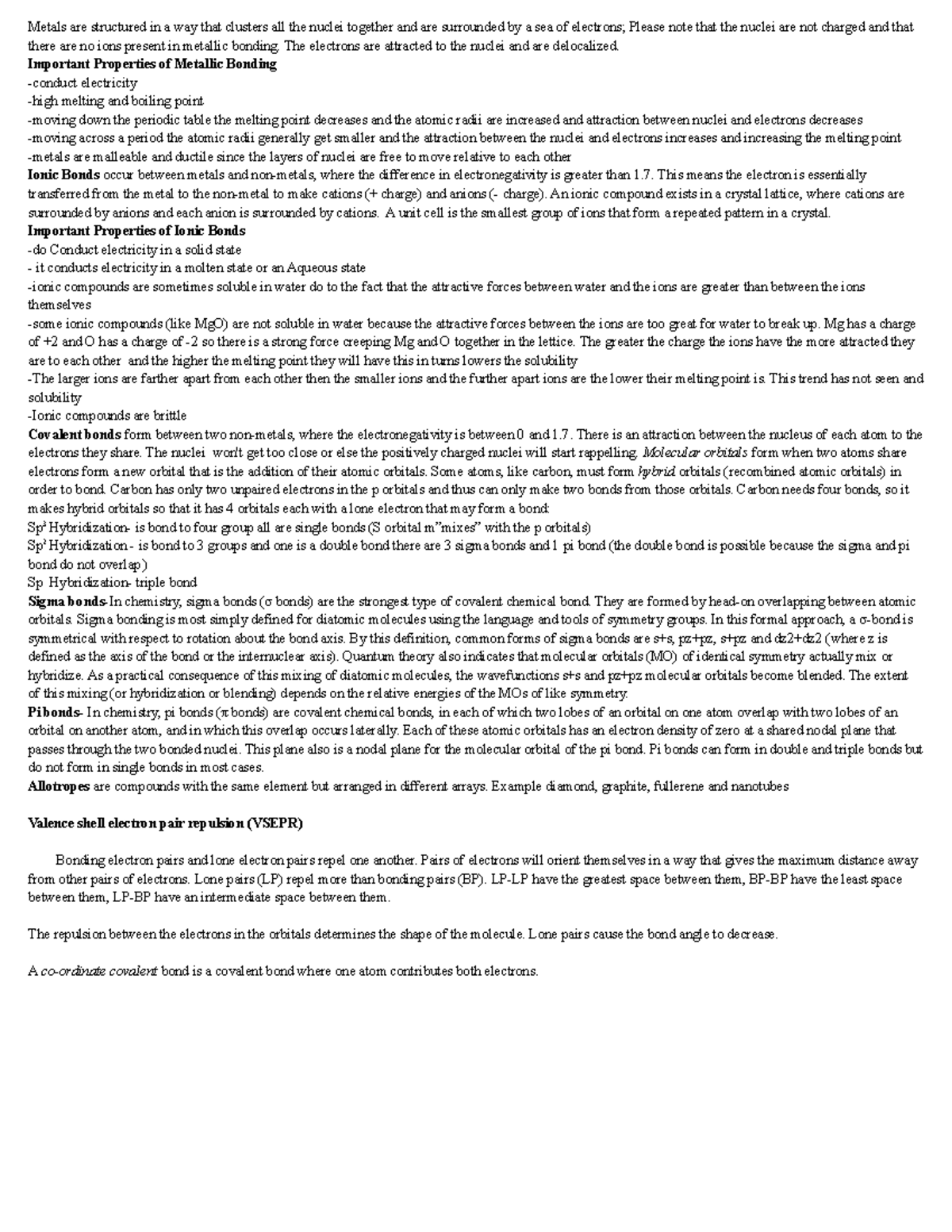 SCH3U & SCH4U: Metallic, Ionic & Covalent Bonding Notes Part 2 - Studocu