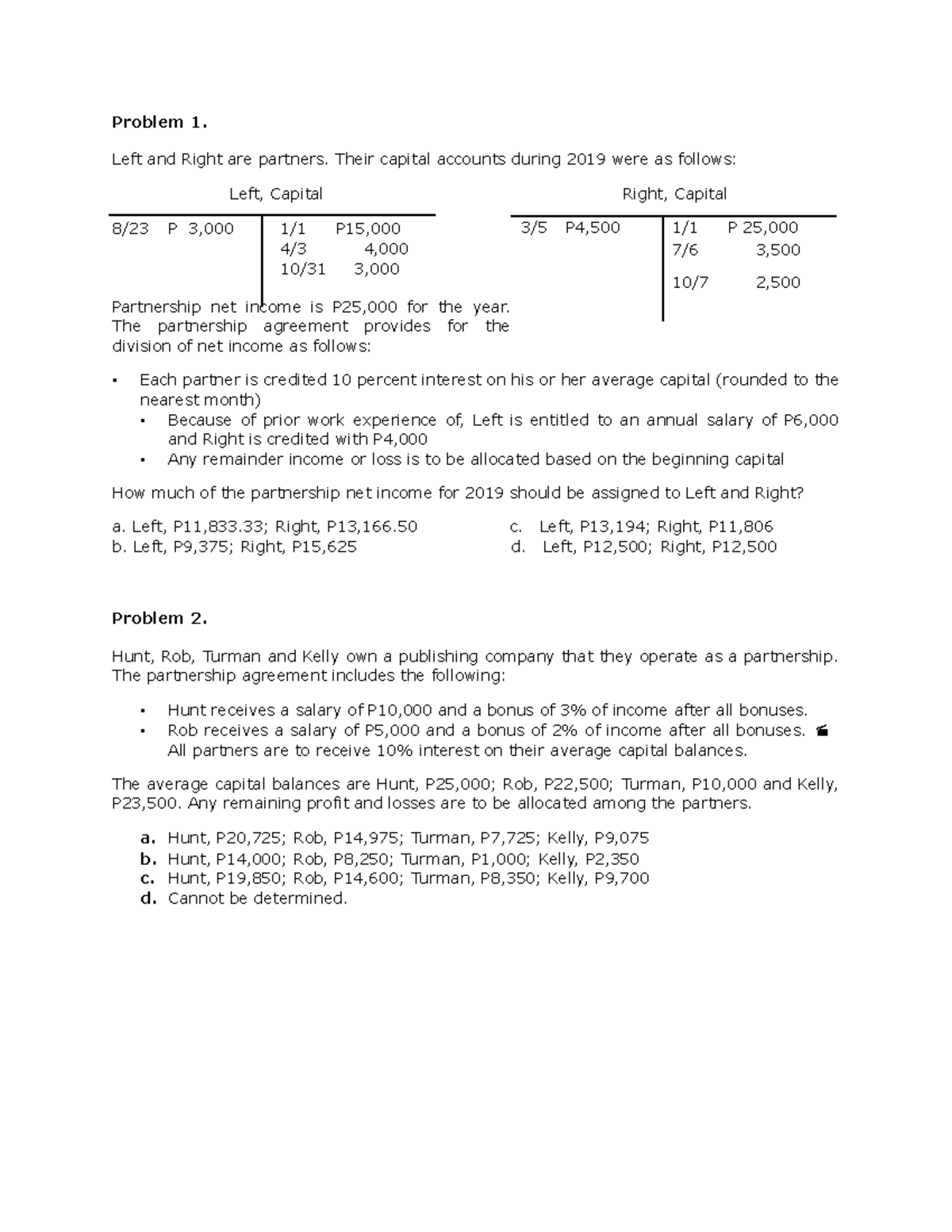 Partnership Operations Problems: Analysis & Solutions (Course Code: 2 ...
