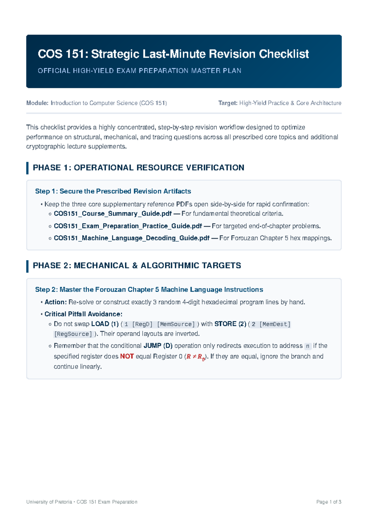 COS 151: Strategic Exam Preparation Checklist for Core Topics - Studocu