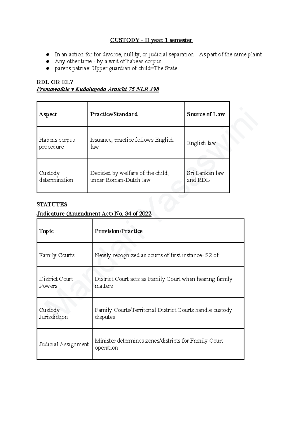 Custody Law Overview: Family Courts & Key Cases (CUSTODY II) - Studocu