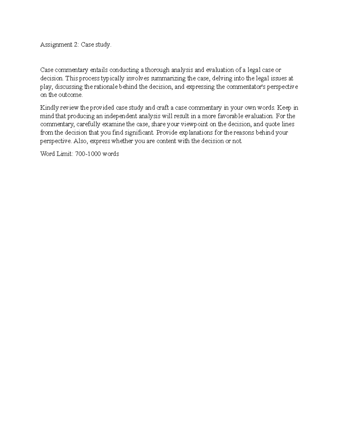 Case study - business law - Assignment 2: Case study. Case commentary ...