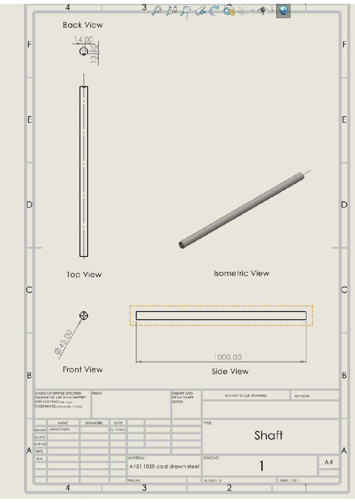 Mech Design Shaft Drawing - C C 04450 00 1:10 Scale - Studocu