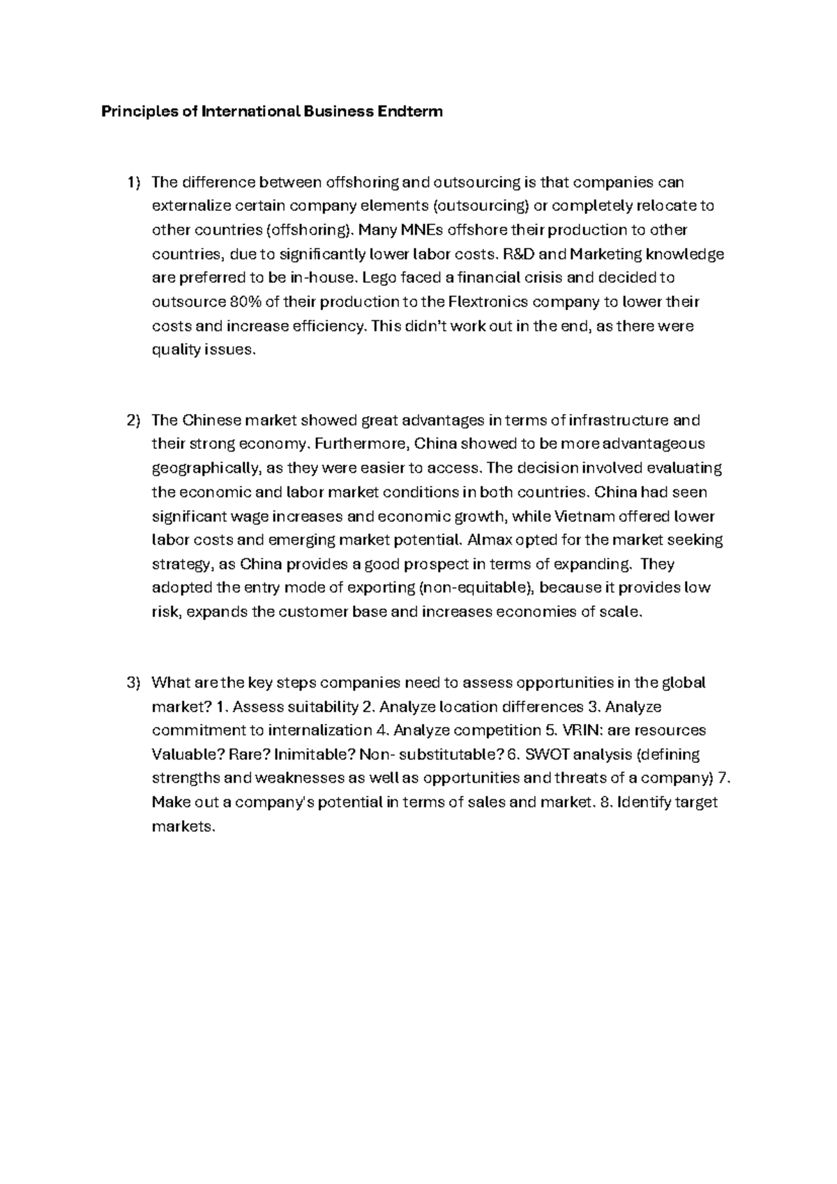 Principles of International Business Endterm: Key Concepts & Strategies ...