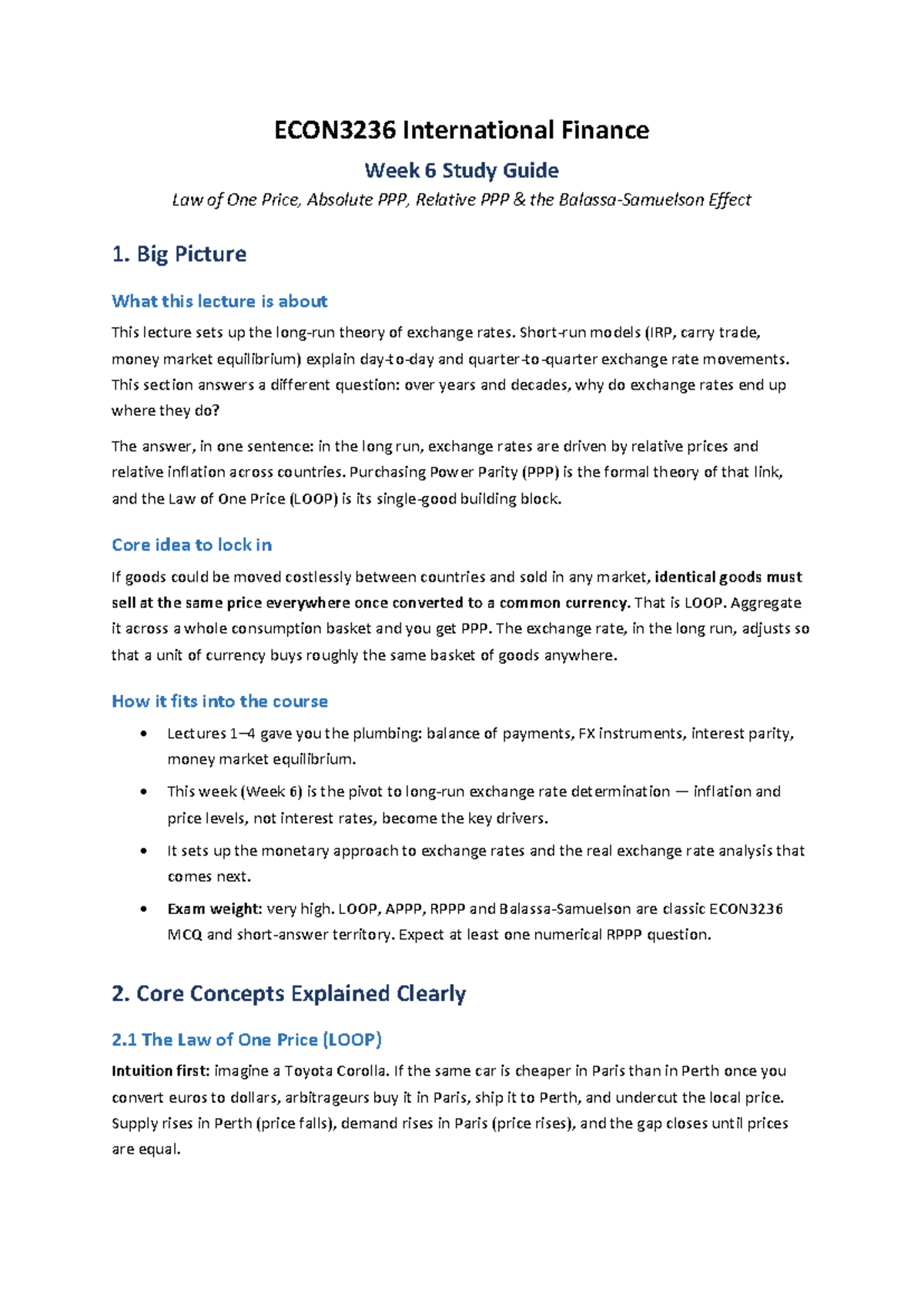 ECON3236 Week 6 Study Guide: Law of One Price & Exchange Rates - Studocu