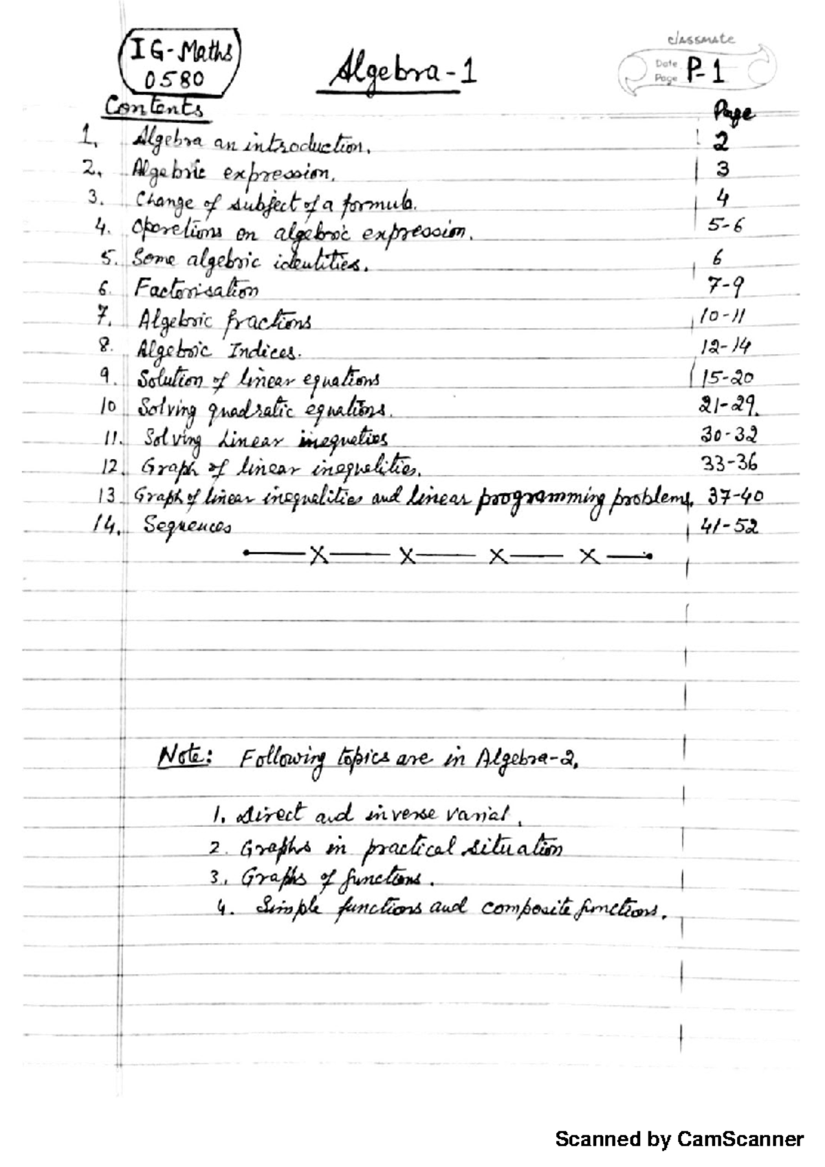 Algebra 0580 Classmate Notes: Key Concepts & Practice Problems - Studocu
